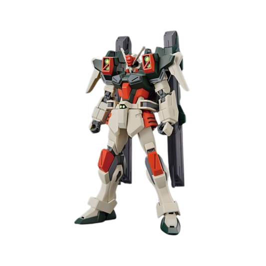 Bandai HG Lightning Buster Gundam model kit from Gundam SEED Freedom, dynamic articulation, blue and red color scheme, includes beam rifle, shield, and accessories.