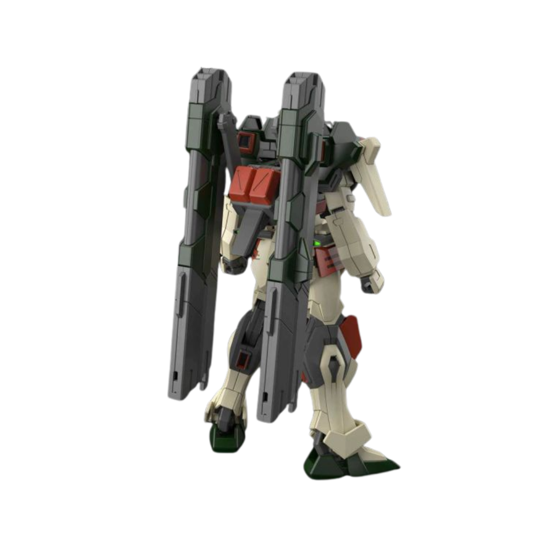 Bandai HG Lightning Buster Gundam model kit from Gundam SEED Freedom, dynamic articulation, blue and red color scheme, includes beam rifle, shield, and accessories.