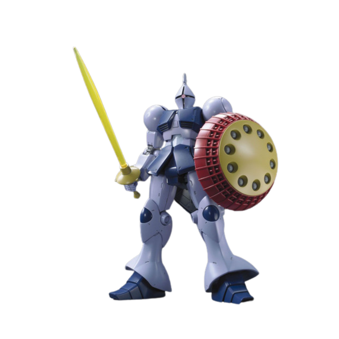 Bandai HG YMS-15 Gyan model kit from Mobile Suit Gundam, featuring spiked mace, oversized shield, and detailed articulation for dynamic poses
