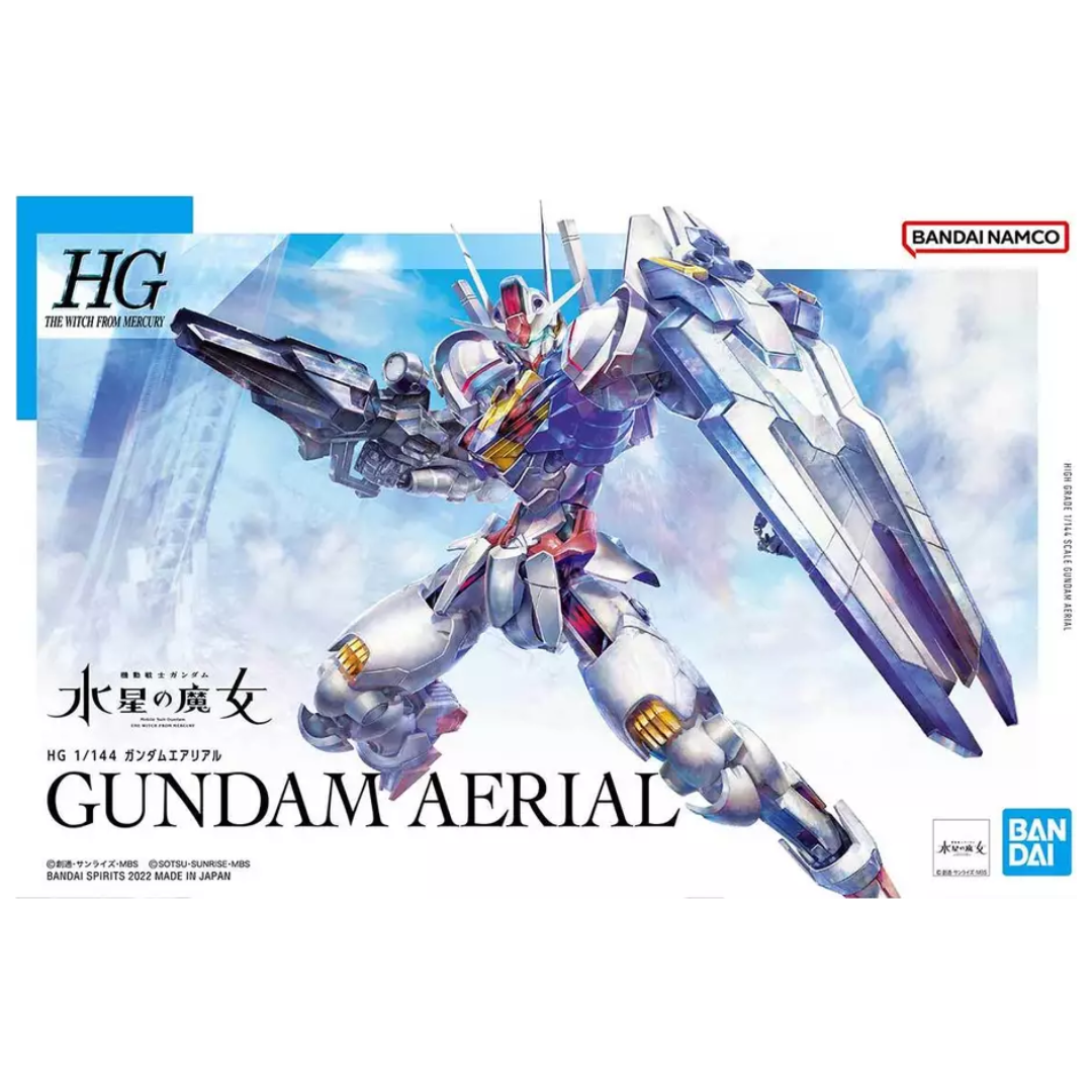 Bandai HG Gundam Aerial model kit from Mobile Suit Gundam The Witch from Mercury, highly detailed with articulation, weapons, and dynamic poseability.