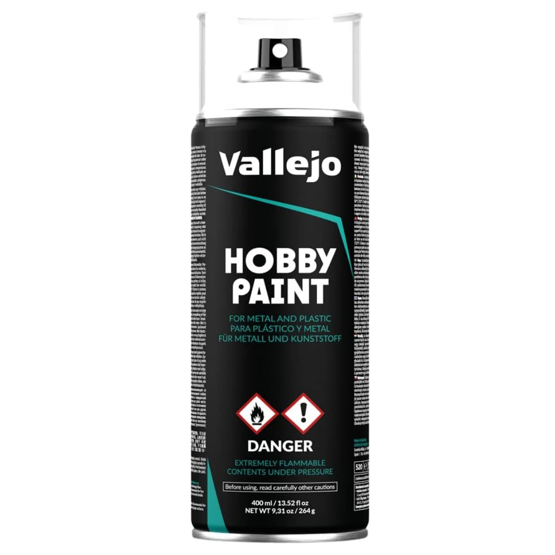 Vallejo White Primer Aerosol 400ml hobby spray for metal, plastic, and resin miniatures