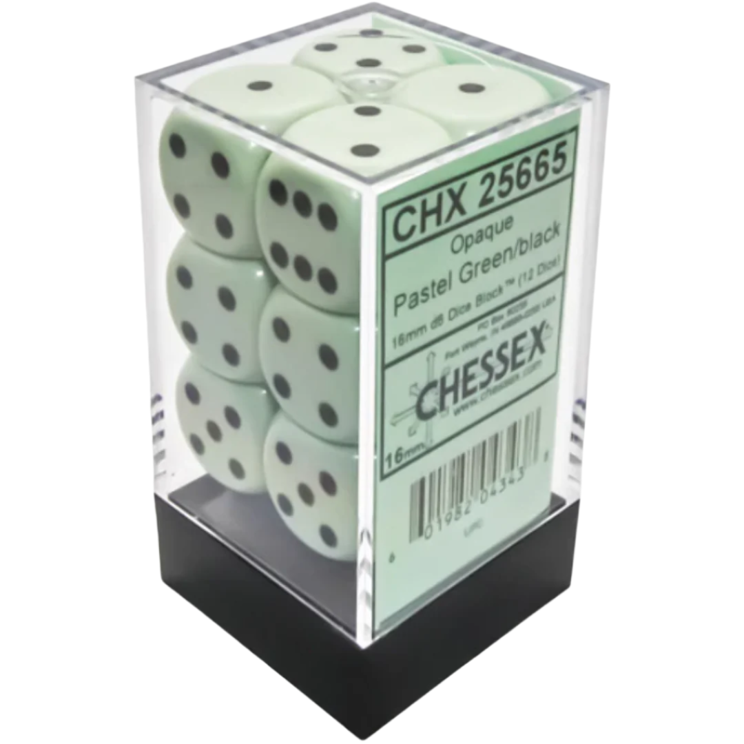 Chessex - 12D6 - Opaque - Pastel Green/Black Pips