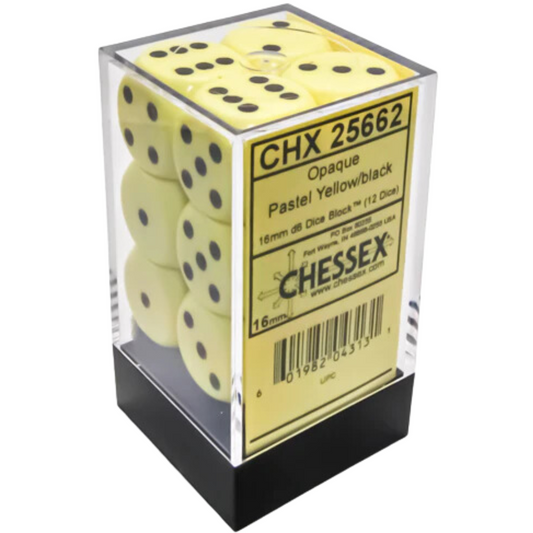 Chessex - 12D6 - Opaque - Pastel Yellow/Black Pips