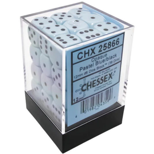 Chessex - 36D6 - Opaque - Pastel Blue/Black Pips