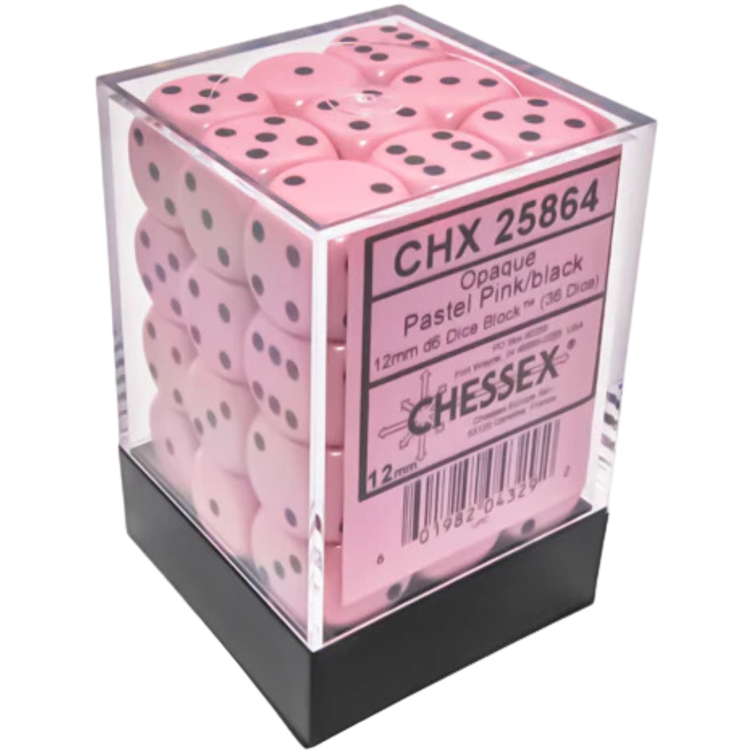 Chessex - 36D6 - Opaque - Pastel Pink/Black Pips