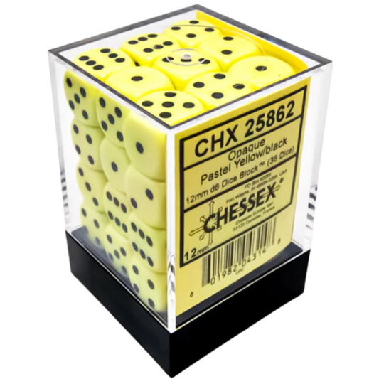 Chessex - 36D6 - Opaque - Pastel Yellow/Black Pips