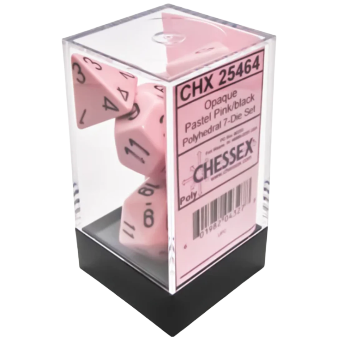 Chessex - 7PC - Opaque - Pastel Pink/Black Pips