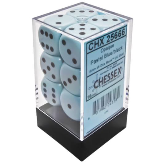 Chessex - 12D6 - Opaque - Pastel Blue/Black Pips