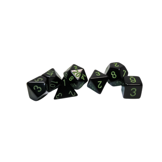 Chessex - 7PC - Opaque - Black/Green Pips