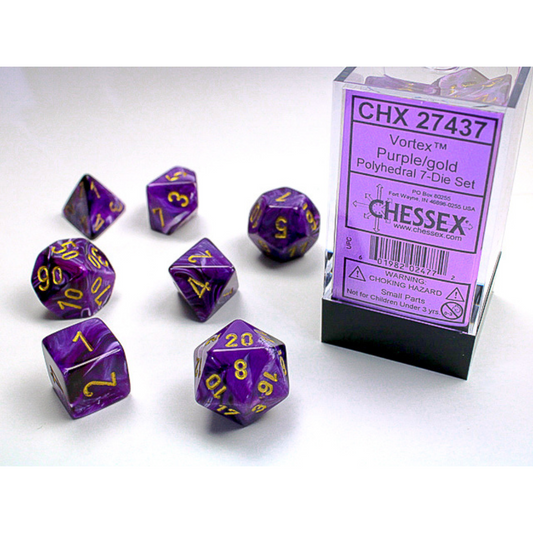 Chessex - 7PC - Vortex - Purple/Gold Numbers