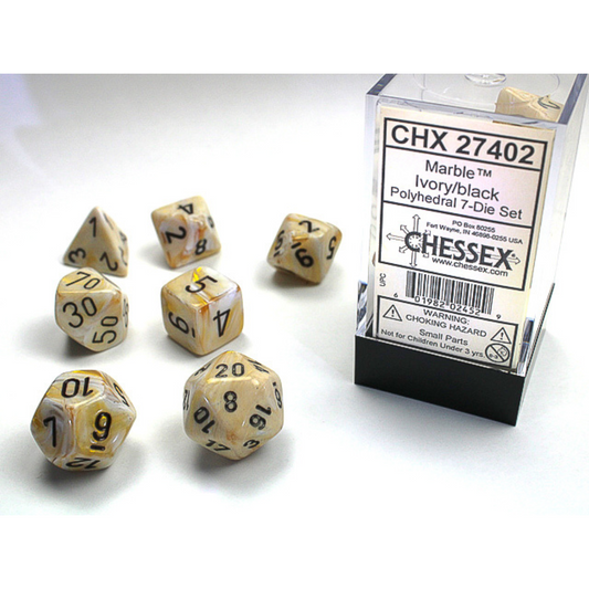 Chessex - 7PC - Marble - Ivory/Black Numbers