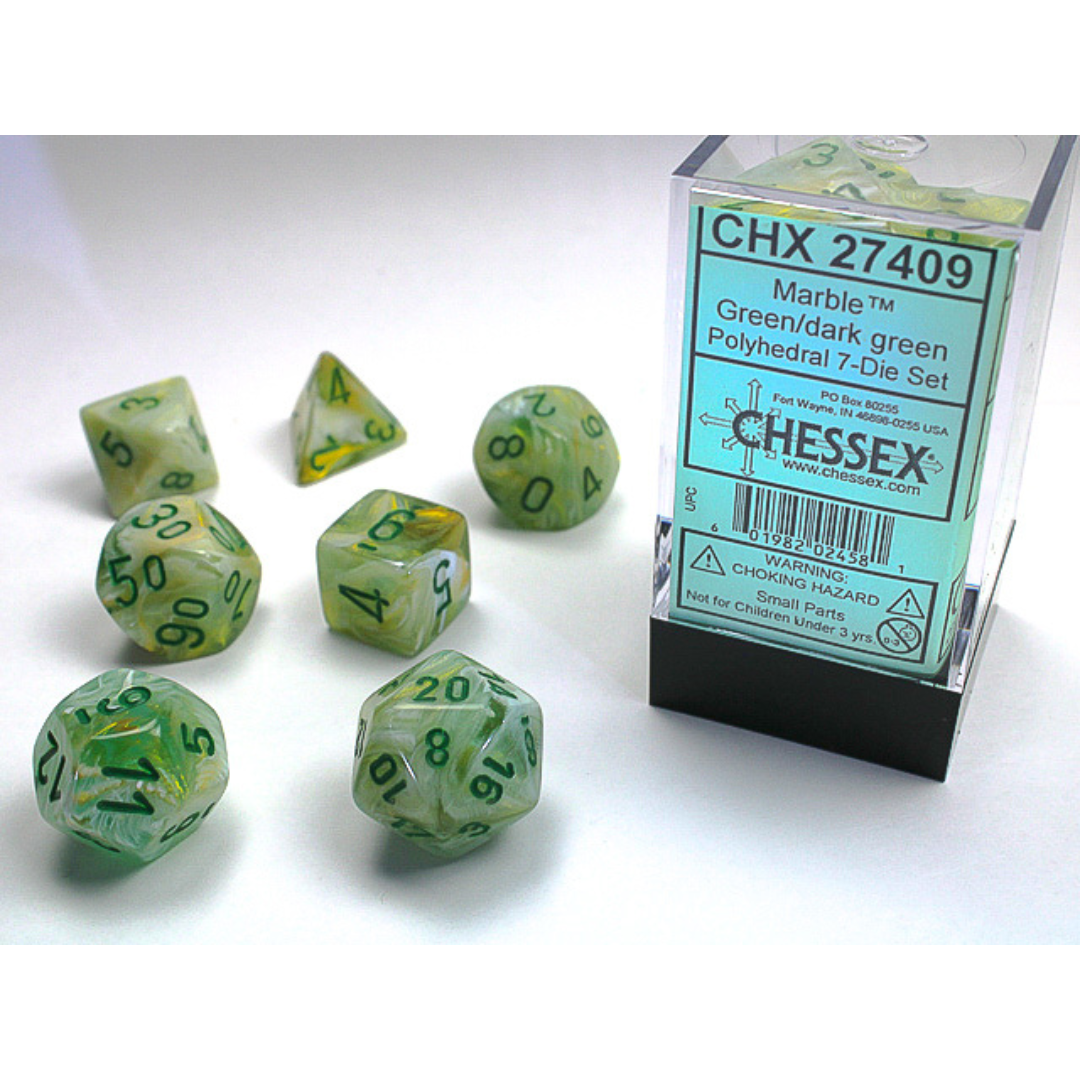 Chessex - 7PC - Marble - Green/Dark Green Numbers