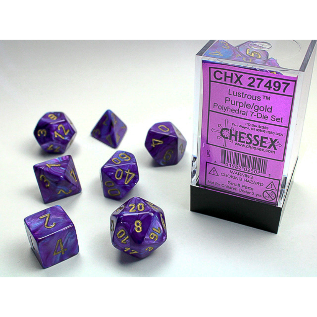 Chessex - 7PC - Lustrous - Purple/Gold Numbers