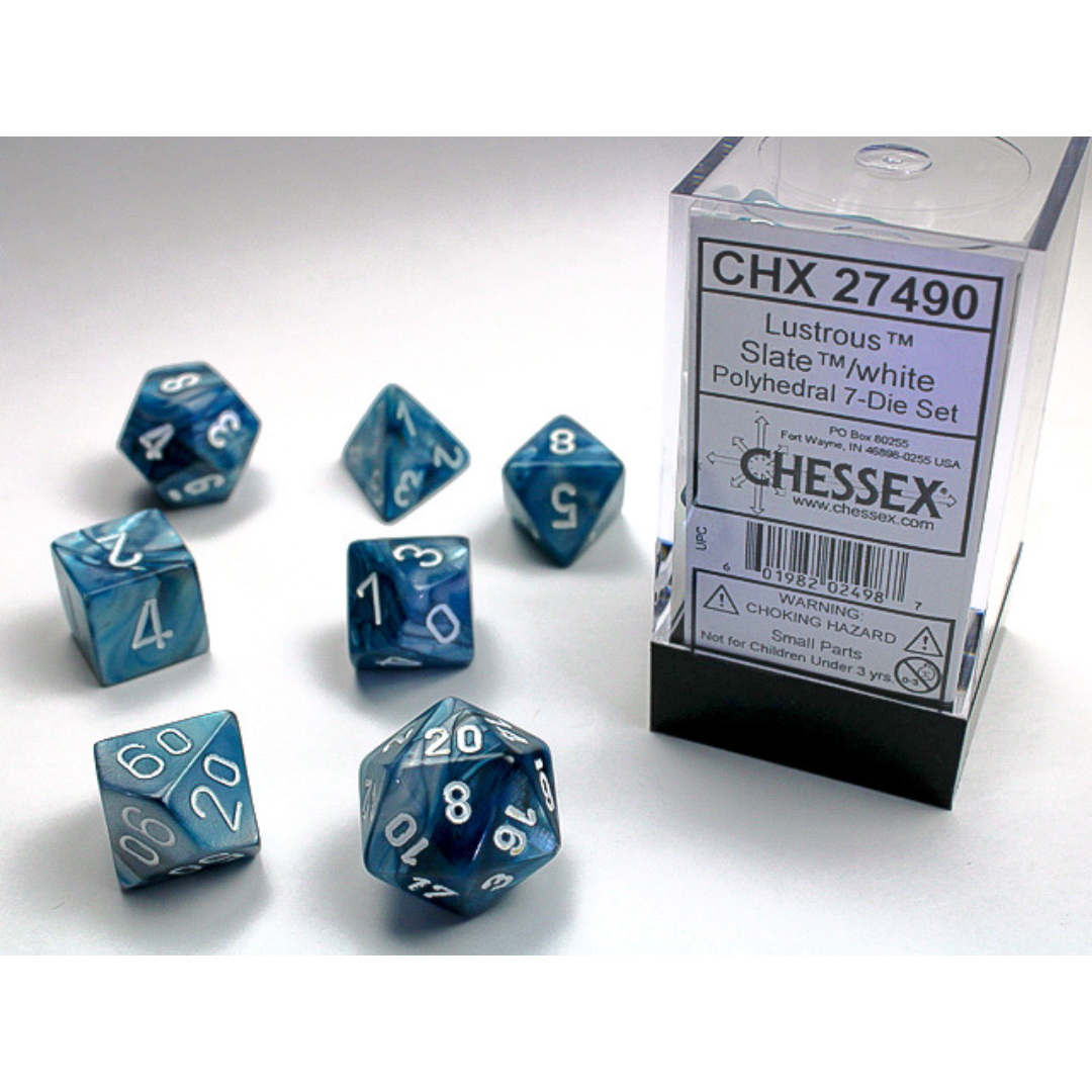 Chessex - 7PC - Lustrous - Slate/White Numbers