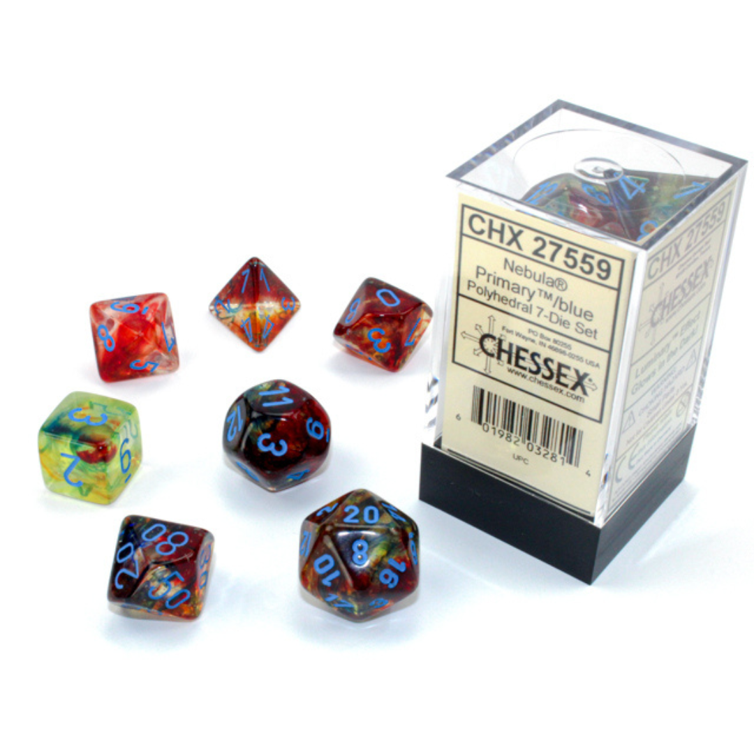 Chessex - 7PC - Nebula - Primary/Blue Luminary Numbers