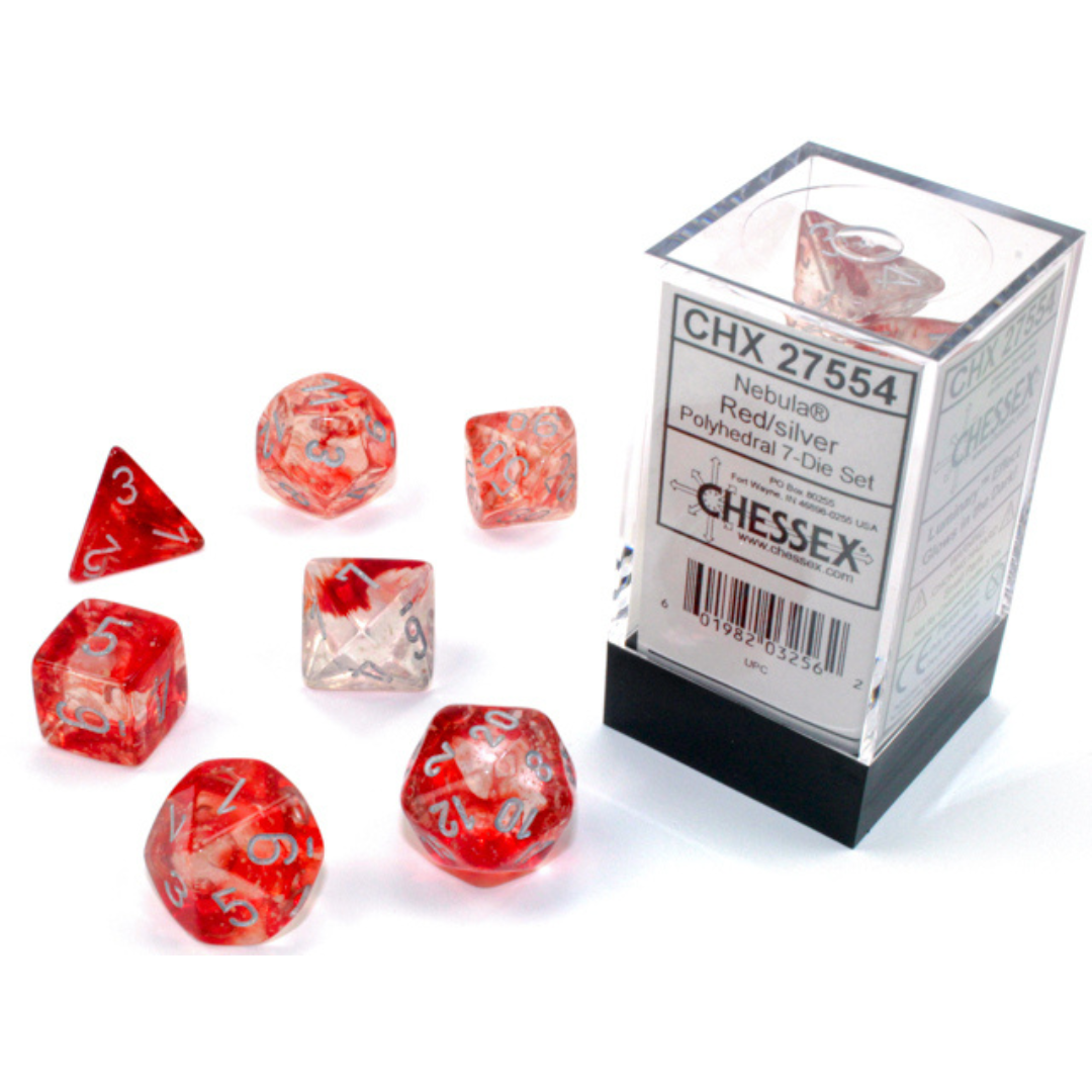 Chessex - 7PC - Nebula - Red/Silver Luminary Numbers