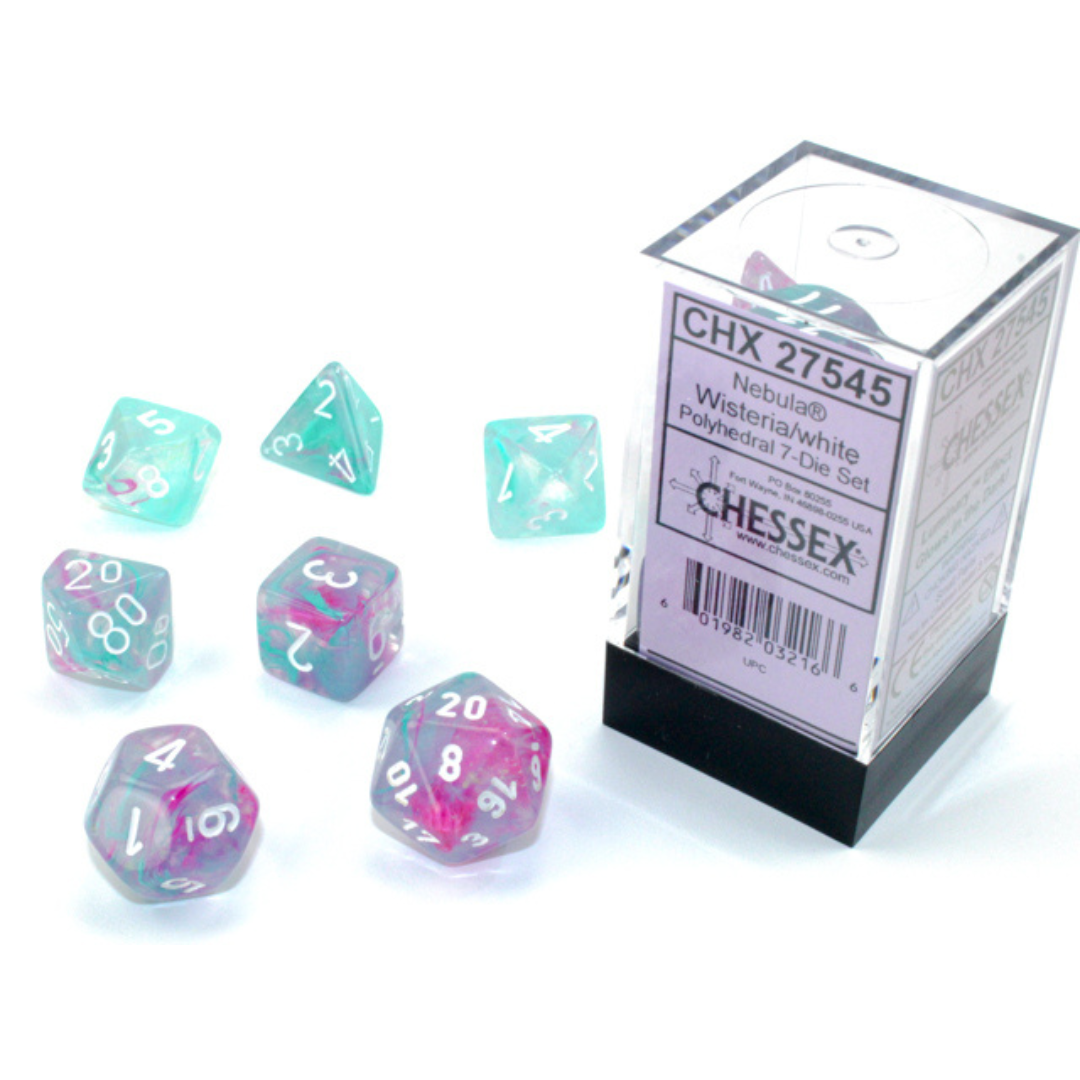 Chessex - 7PC - Nebula - Wisteria/White Luminary Numbers