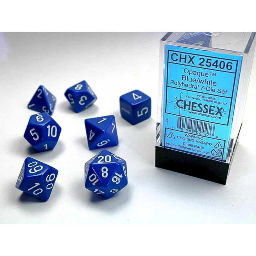 Chessex - 7PC - Opaque - Blue/White Numbers