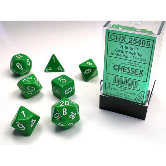 Chessex - 7PC - Opaque - Green/White Numbers