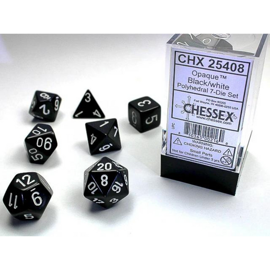 Chessex - 7PC - Opaque - Black/White Numbers