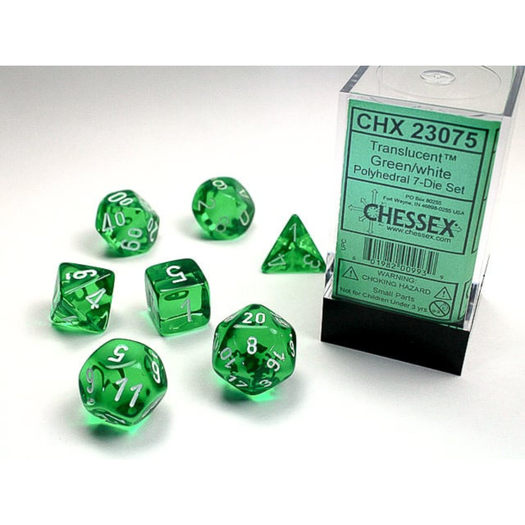 Chessex - 7PC - Translucent - Green/White Numbers