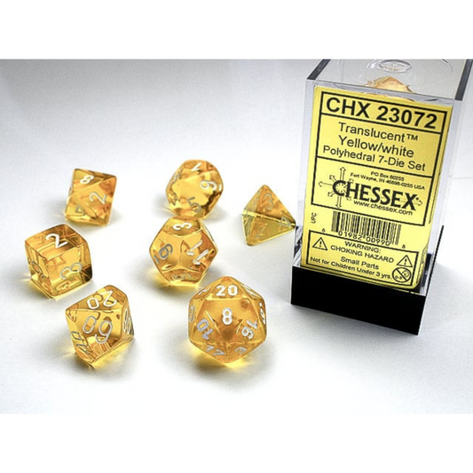 Chessex - 7PC - Translucent - Yellow/White Numbers