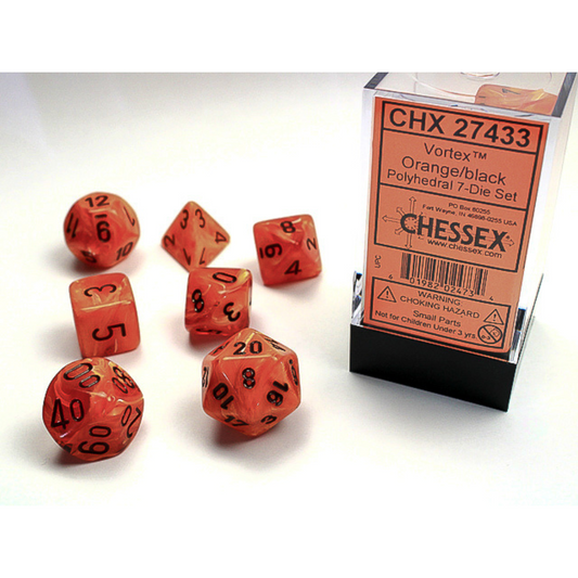 Chessex - 7PC - Vortex - Orange/Black Numbers