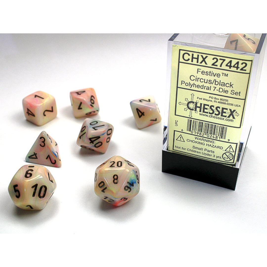 Chessex - 7PC - Festive - Circus/Black Numbers