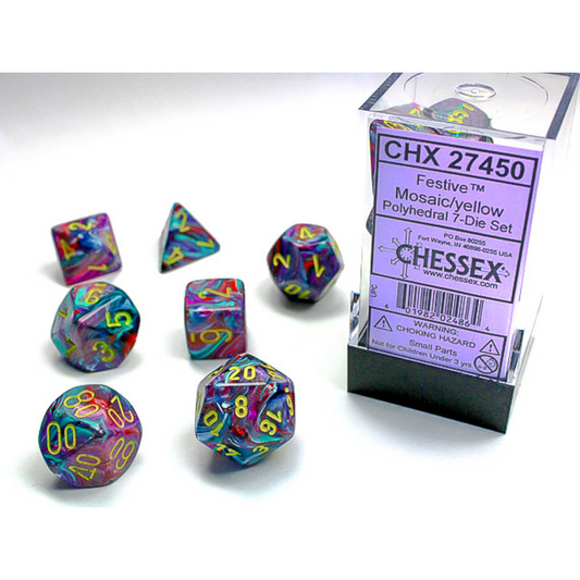 Chessex - 7PC - Festive - Mosaic/Yellow Numbers