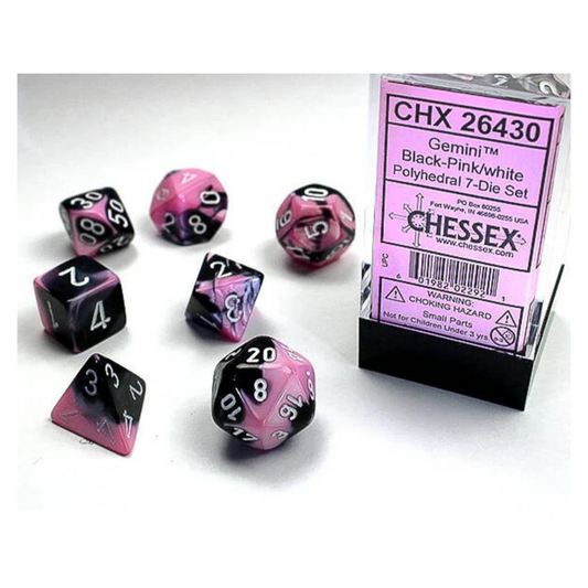 Chessex - 7PC - Gemini - Black-Pink/White Numbers