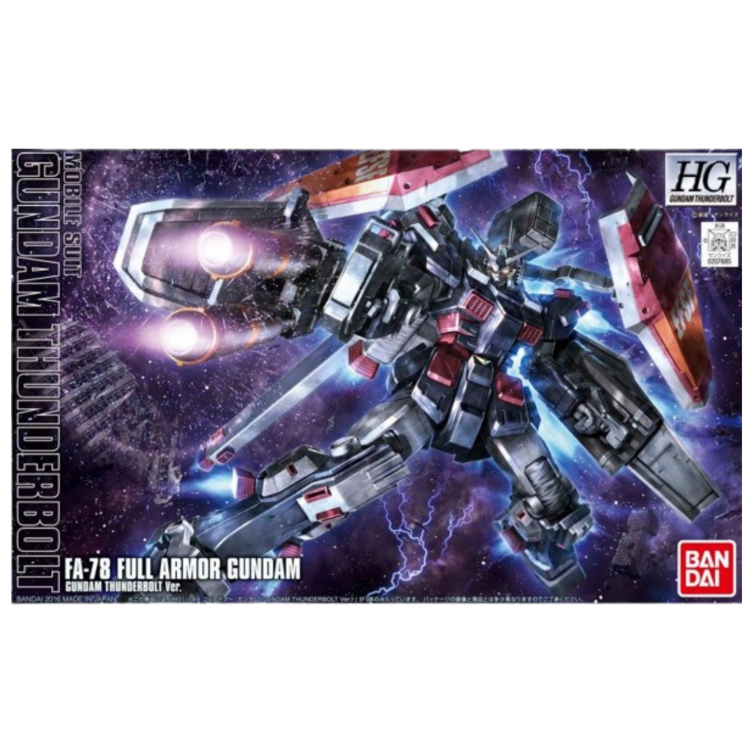 Bandai HG Full Armor Gundam Thunderbolt Ver. 1/144 Gunpla model kit with four shields and heavy weaponry