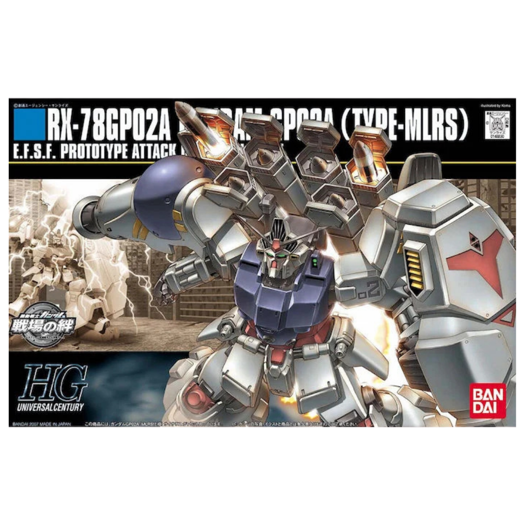 Bandai HGUC 1/144 Gundam GP02A Type-MLRS Physalis Gunpla model kit with missile launcher and radiator shield