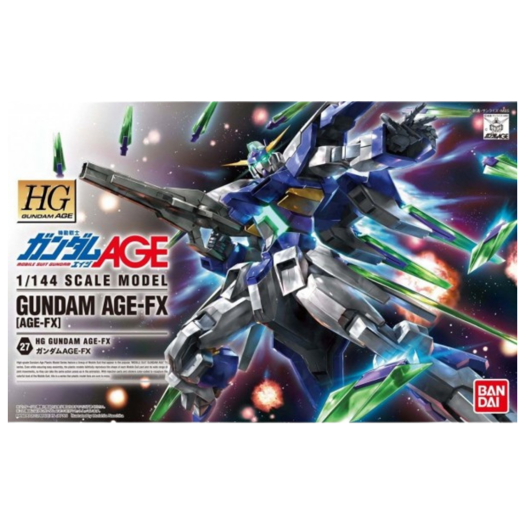 Bandai HG Gundam AGE-FX 1/144 Gunpla model kit from Mobile Suit Gundam AGE with green C-Funnels and rifle