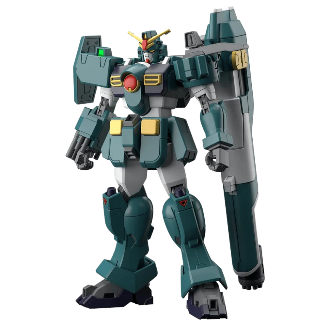 Bandai HG Gundam Leopard 1/144 Gunpla model kit from After War Gundam X with green armor and heavy Gatling cannon