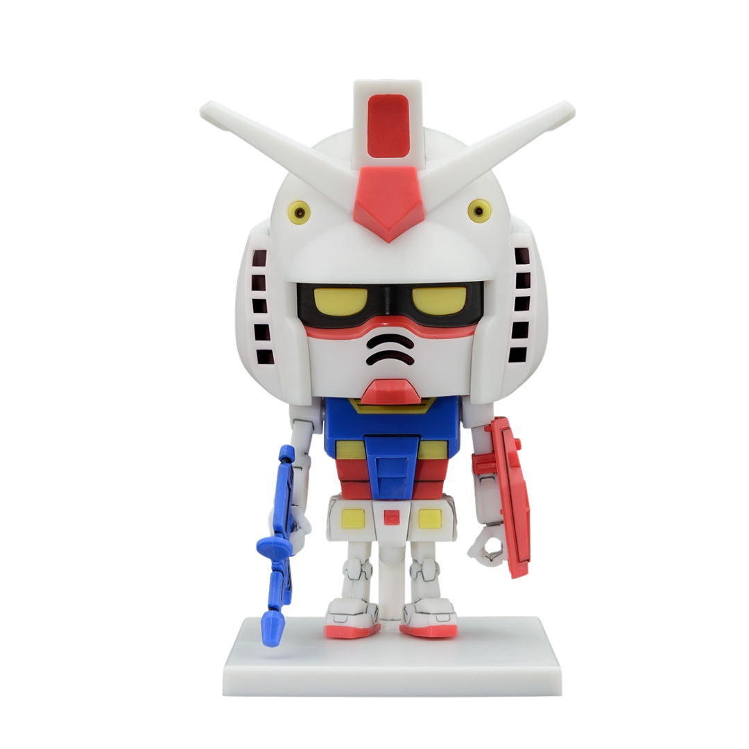 Bandai HG Gunpla-Kun DX Set featuring a poseable Gunpla mascot with accessories and a premium display stand for Gundam enthusiasts.