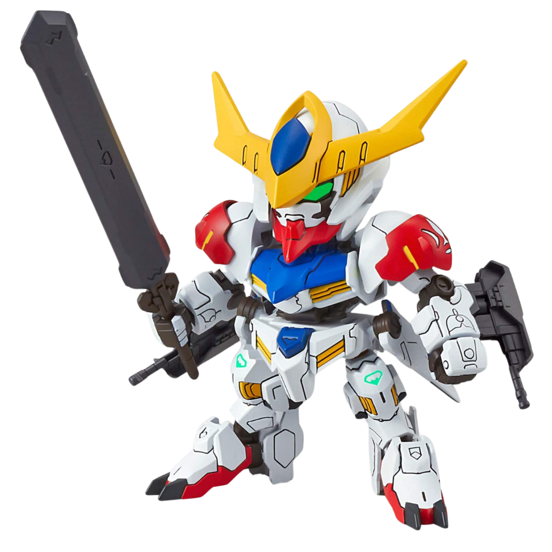 Bandai SD EX-Standard Gundam Barbatos Lupus model kit featuring a fierce design, articulated joints, and a massive mace for action-packed poses.