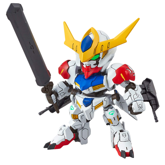 Bandai SD EX-Standard Gundam Barbatos Lupus model kit featuring a fierce design, articulated joints, and a massive mace for action-packed poses.