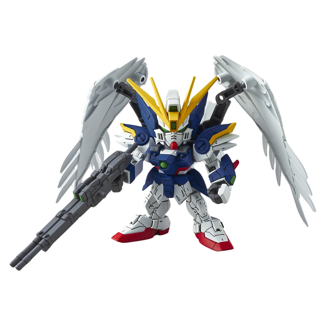 Bandai SD EX-Standard Nu Gundam model kit with Fin Funnels, articulated joints, and super-deformed styling from Char’s Counterattack.