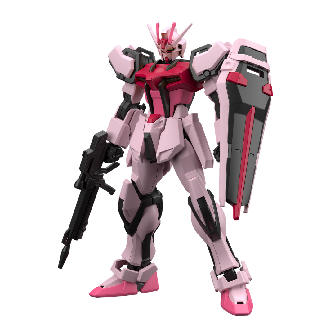 Bandai EG Strike Rouge Gundam SEED model kit featuring the iconic pink-colored Mobile Suit with streamlined design and easy-to-build construction.