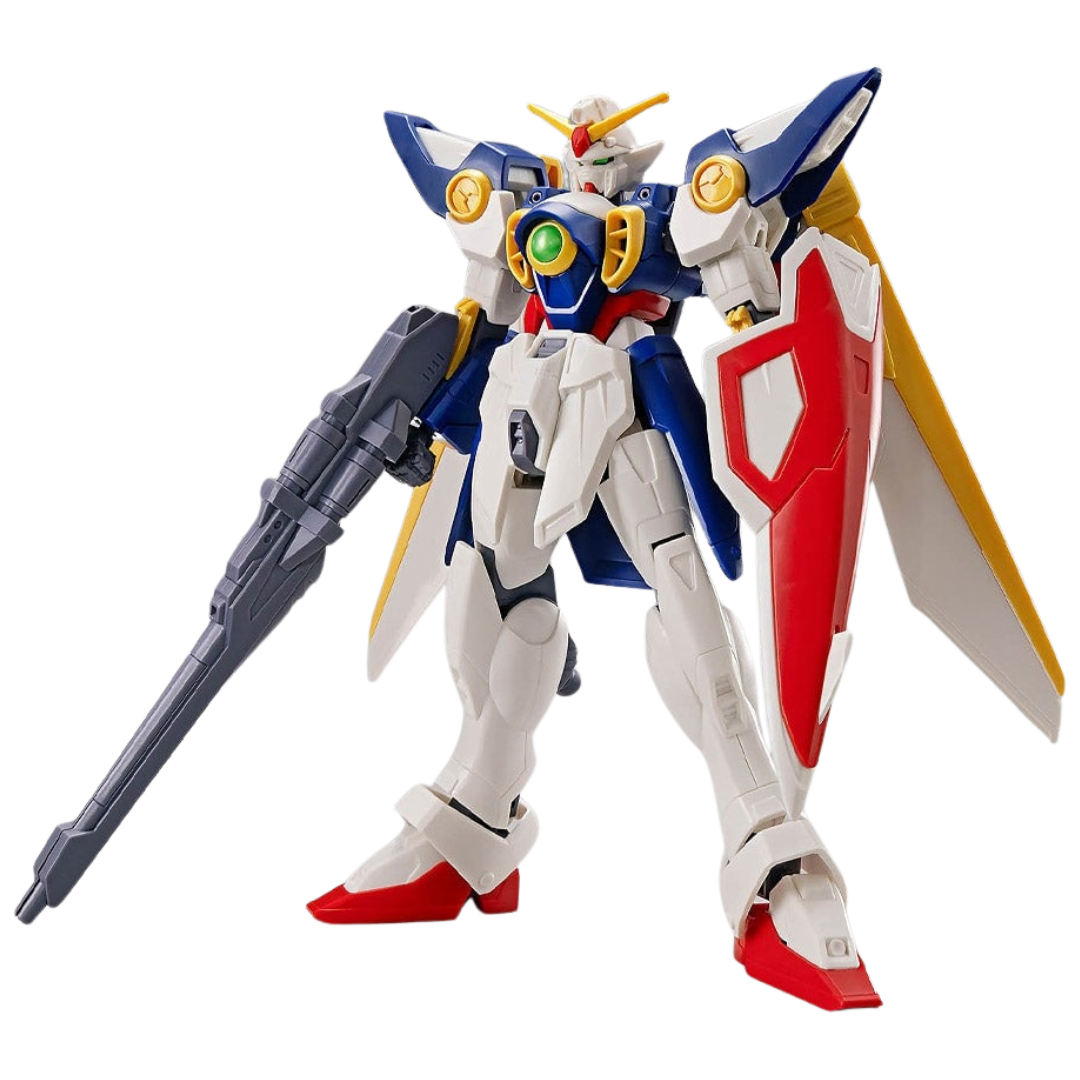 Bandai Entry Grade Wing Gundam XXG-01W model kit assembled with shield and buster rifle