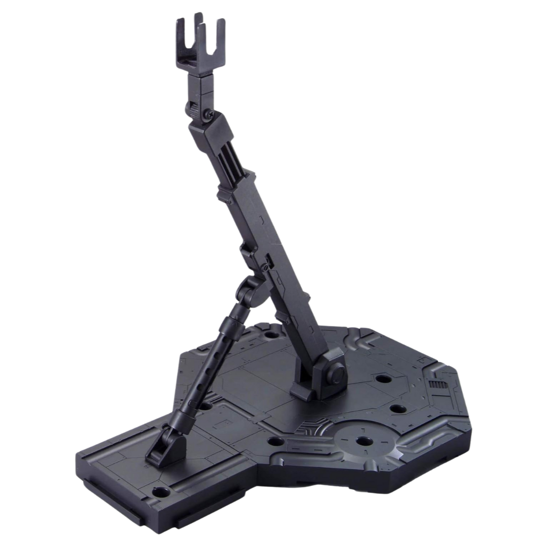 Bandai Hobby Action Base 1 (1/100) Black adjustable display stand for Gundam model kits, designed for dynamic posing and stable Gunpla presentation.