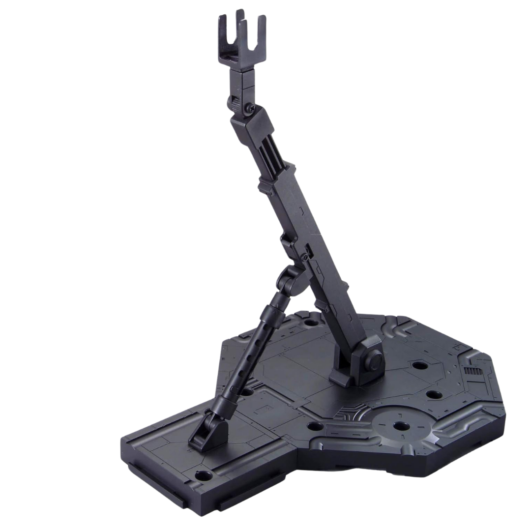 Bandai Hobby Action Base 1 (1/100) Black adjustable display stand for Gundam model kits, designed for dynamic posing and stable Gunpla presentation.
