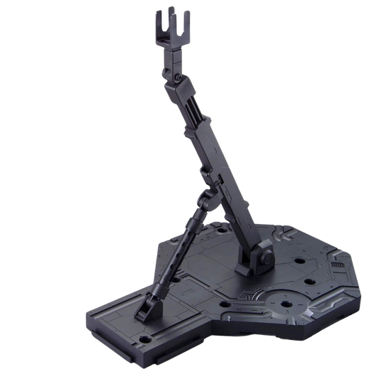 Bandai Hobby Action Base 1 (1/100) Black adjustable display stand for Gundam model kits, designed for dynamic posing and stable Gunpla presentation.