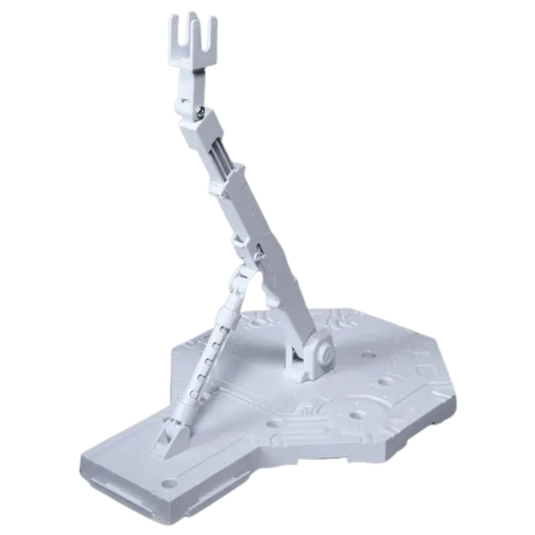 Bandai Hobby Action Base 1 (1/100) White adjustable display stand for Gundam model kits, designed for dynamic posing and stable Gunpla presentation.