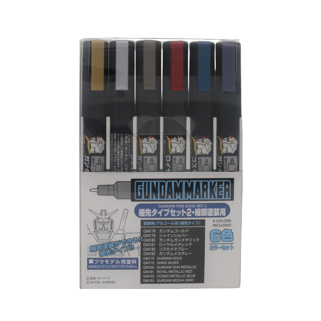 Bandai Gundam Ultra Fine Marker Set 2 for Gunpla customization, ideal for precision panel lining and fine detailing.