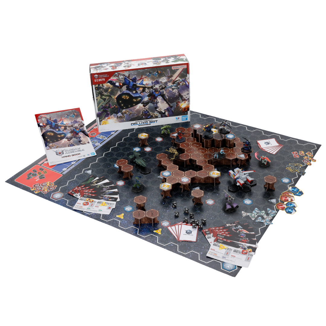 Bandai Gundam Assemble Deluxe Set 01 mini mobile suit figures with display base