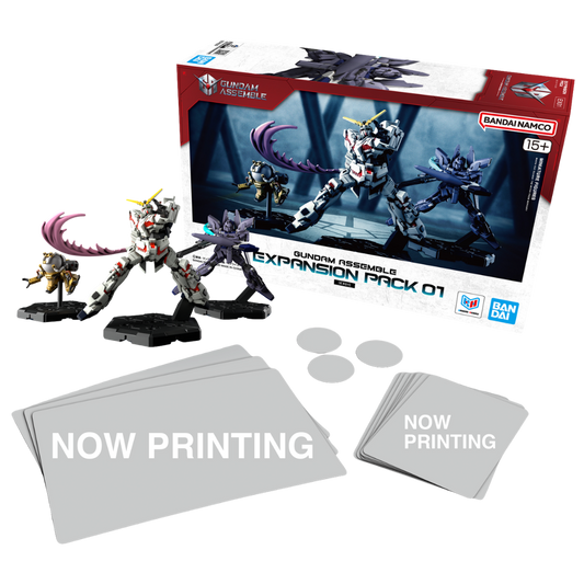 Bandai Gundam Assemble Expansion Pack 01 with three ready-to-play Gundam tabletop miniatures