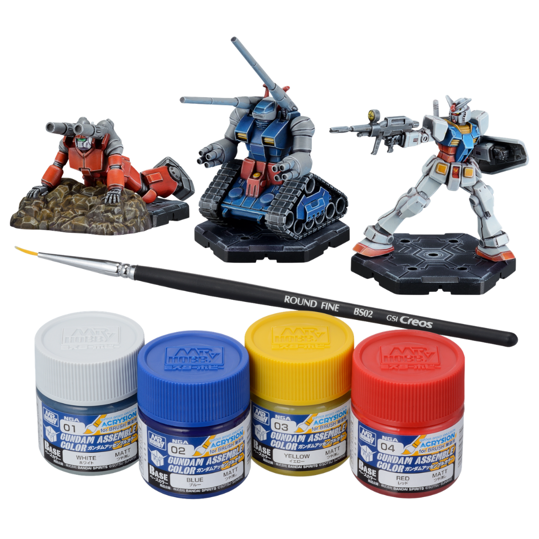 Bandai Gundam Assemble Paint Pack 01 with exclusive paints brush miniatures and tabletop game components