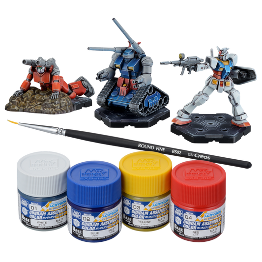 Bandai Gundam Assemble Paint Pack 01 with exclusive paints brush miniatures and tabletop game components