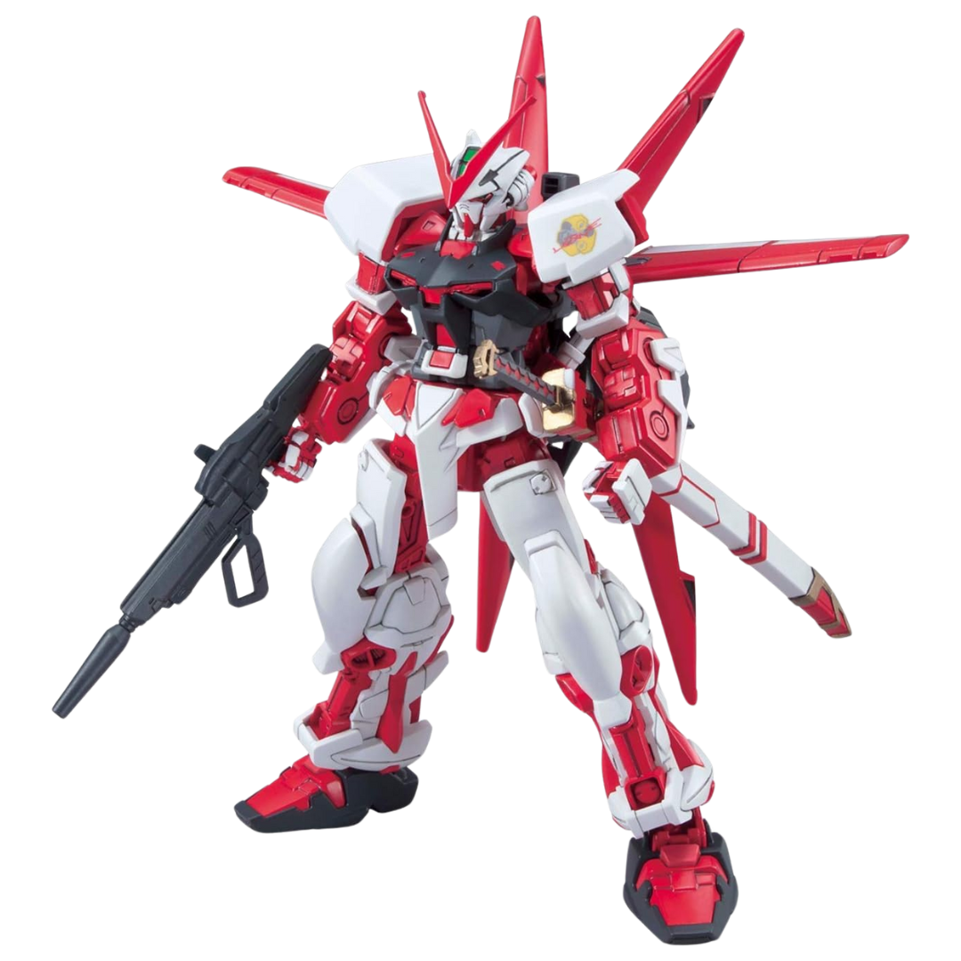 Bandai HG Gundam Astray Red Frame model kit with Gerbera Straight katana and red armor from Gundam SEED Astray series